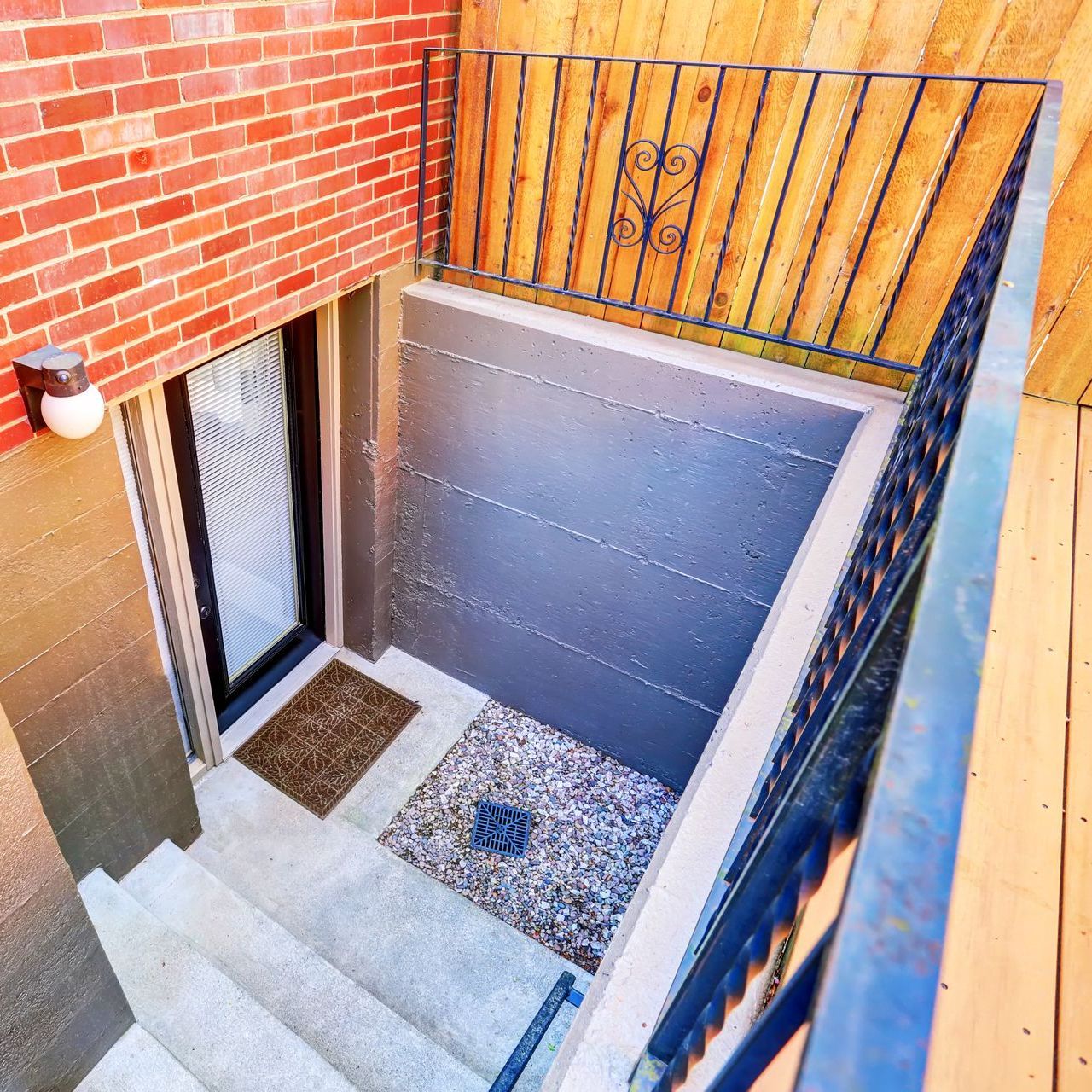 There is a staircase in the corner of the room.