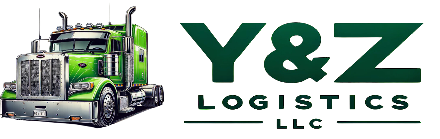 Green semi-truck next to the company name