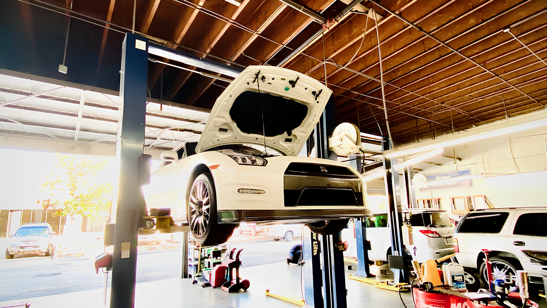 Vehicle in a shop