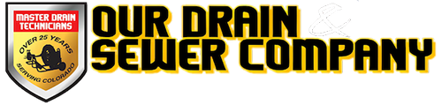 Logo for Our Drain Sewer Company, featuring a golden shield icon with a drain-cleaning tool and the company name.