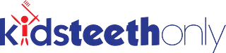 Kidsteethonly logo in blue and red with a stylized child&rsquo;s face inside the &ldquo;i&rdquo; and the word &ldquo;only&rdquo; in blue.