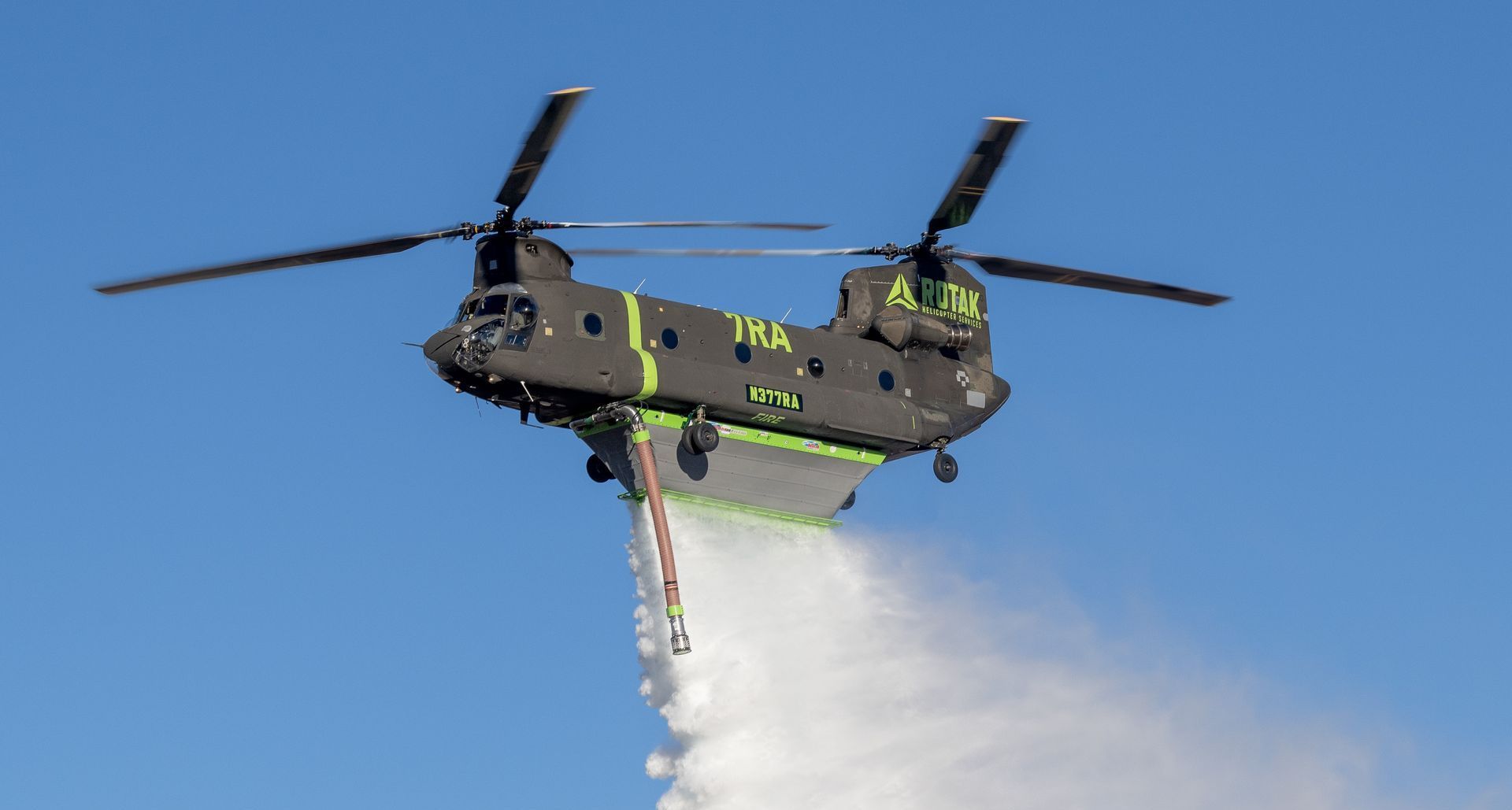 Fire tank throwing water on ROTAK