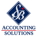 SB Accounting Solutions logo with navy diamond and red accent, blue text on white background