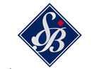 Blue diamond logo with white cursive “SB” letters and a small red accent.