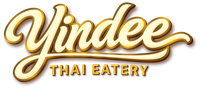 Yindee Thai Eatery logo in gold script with brown outline on a white background