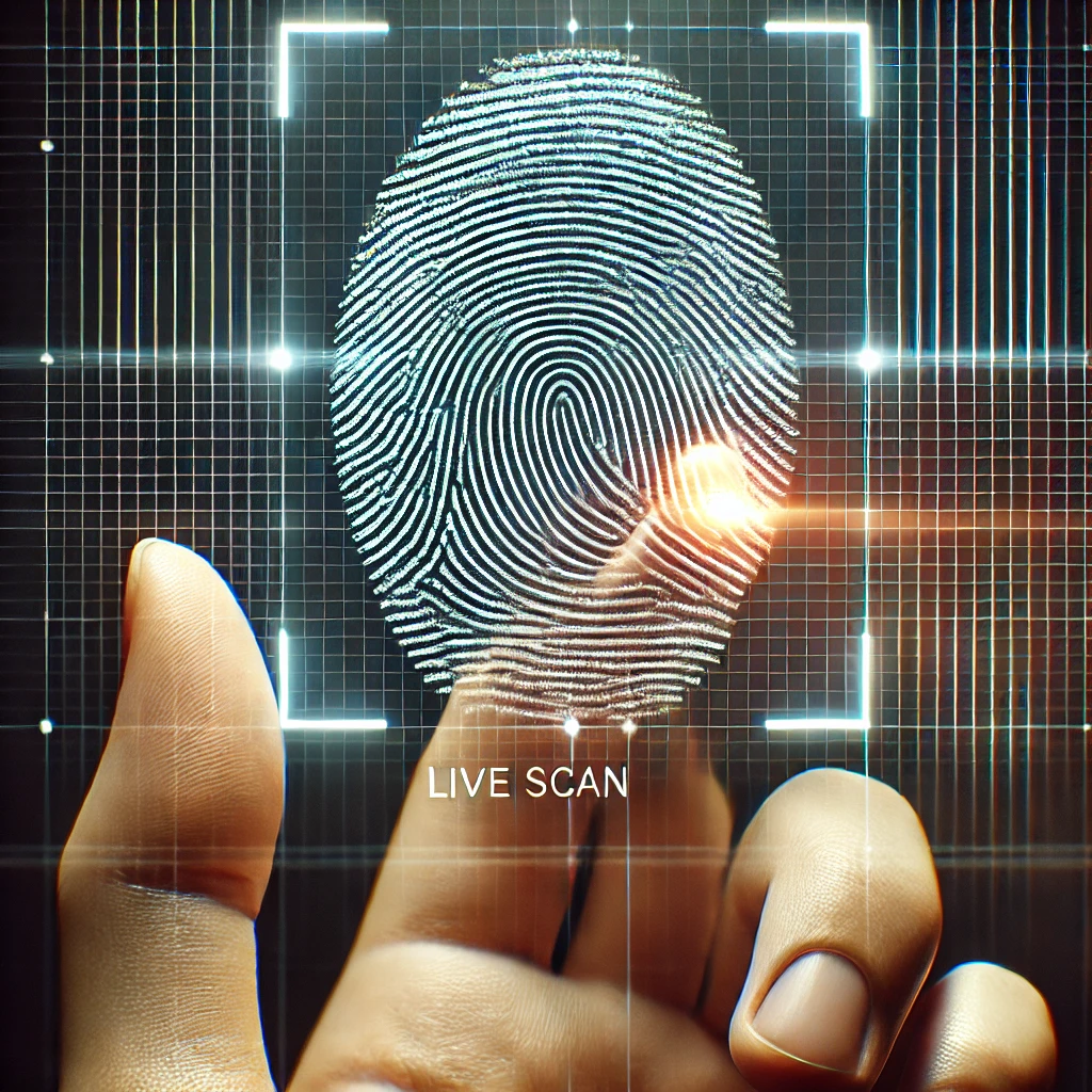 A person is holding a fingerprint in front of a screen.
