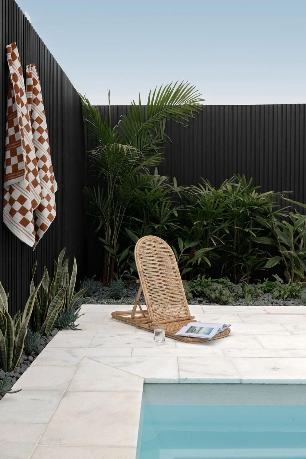 Modern Patio With Pool Edge, Woven Lounge Chair — Billabong Pool Co in Smeaton Grange, NSW