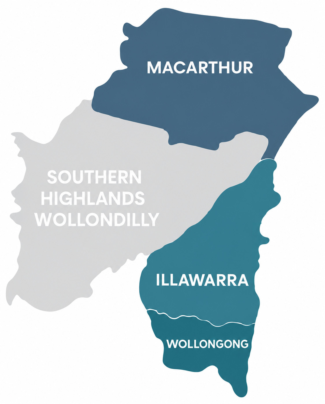 Map of New South Wales, Australia, Showing the Regions of MacArthur, Illawarra,  Wollongong and Southern Highlands/Wollondilly  — Billabong Pool Co in Smeaton Grange, NSW