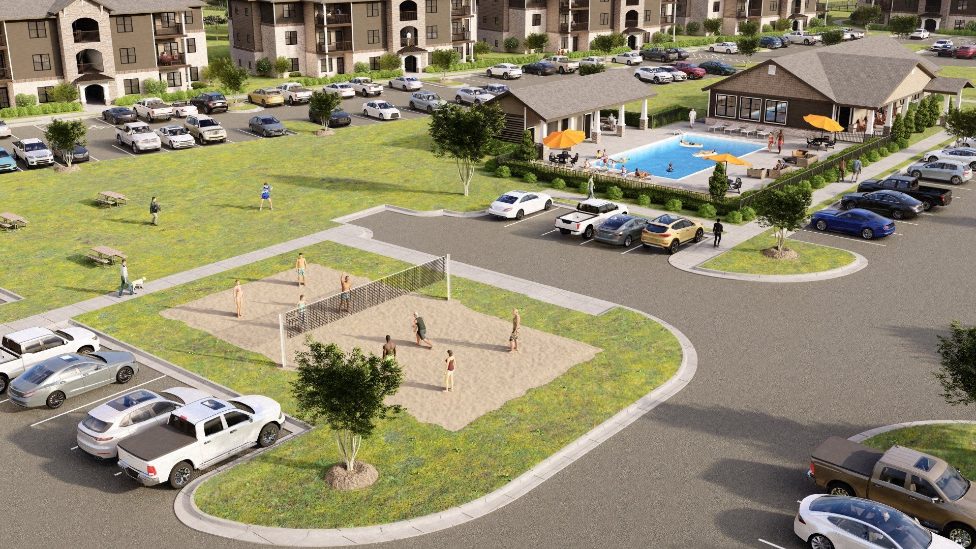 community pool and volley ball court