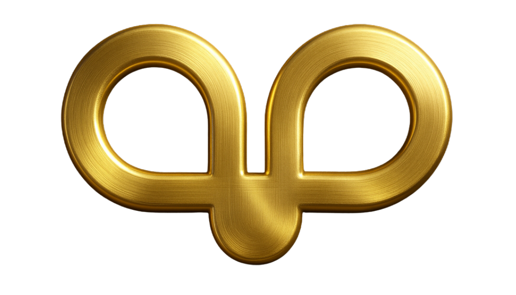 Gold-colored logo featuring two circles connected by a vertical line with a downward-pointing teardrop shape at the bottom.