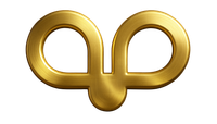 Gold-colored logo featuring two circles connected by a vertical line with a downward-pointing teardrop shape at the bottom.