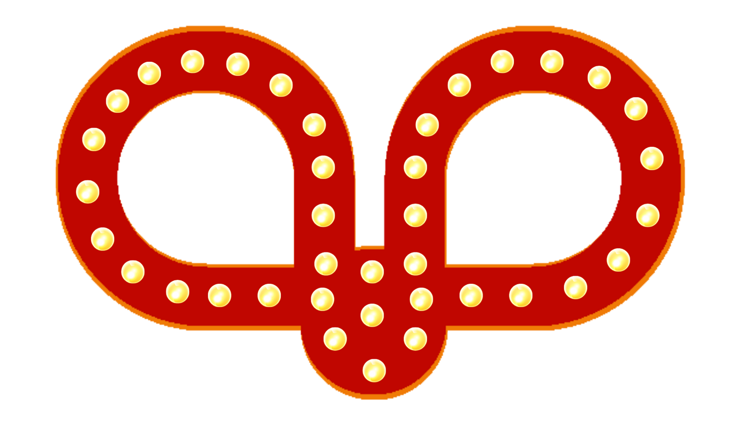 Red pretzel-shaped sign with yellow lights.