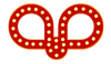 Red pretzel-shaped sign with yellow lights.