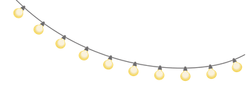 String of yellow-glowing lights hanging in a curved line, against a white background.