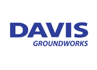 A blue and white logo for davis groundworks