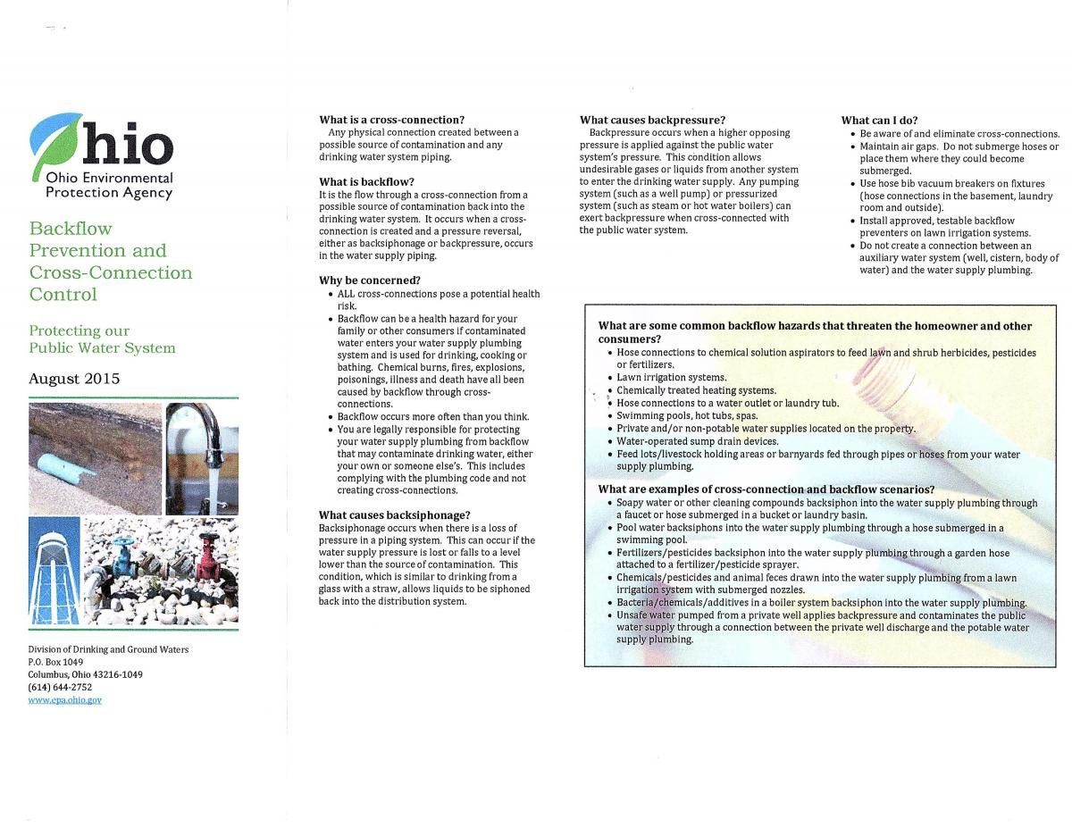 Brochure for stormwater and erosion control featuring photos of erosion and construction.