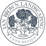 Brown landscape logo with flowers and text “BROWN LANDSCAPING LAND DESIGN” and “est. 2006”