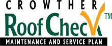 Crowther RoofCev logo with green text, orange checkmark, and “Maintenance and Service Plan” banner