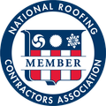 National Roofing Contractors Association member logo in blue, white, and red with shield emblem