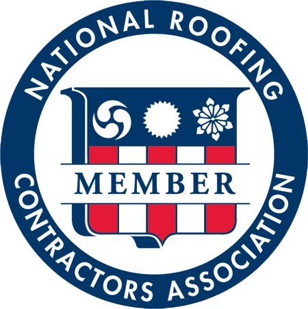 National Roofing Contractors Association member logo in blue, white, and red with shield emblem