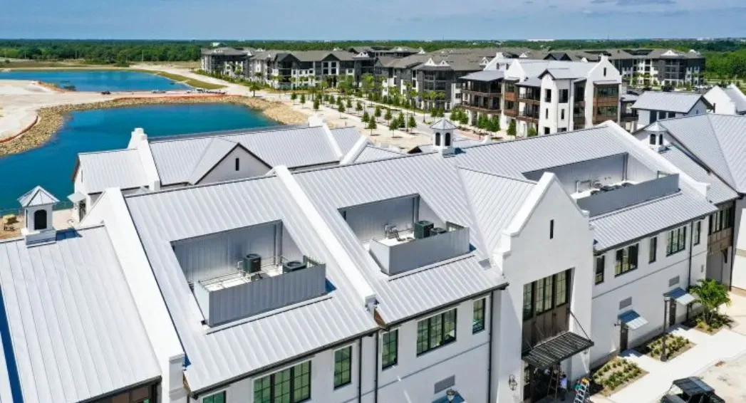 Commercial metal roofing installed at Waterside Condominiums in Sarasota, Florida