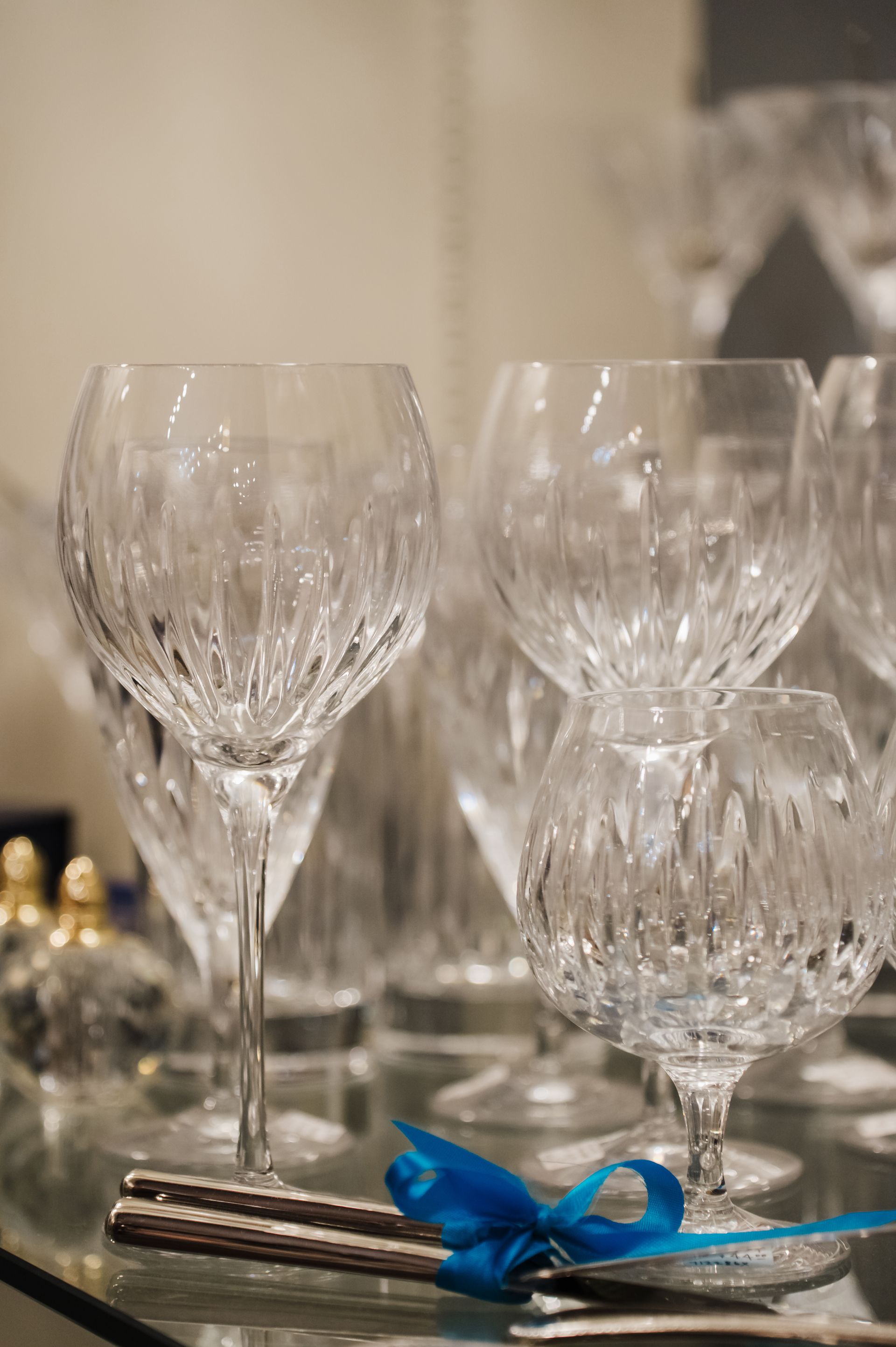 A Close up Photo of Beautiful Crystal Glasses for Sale at McAdams in Columbia, MO.