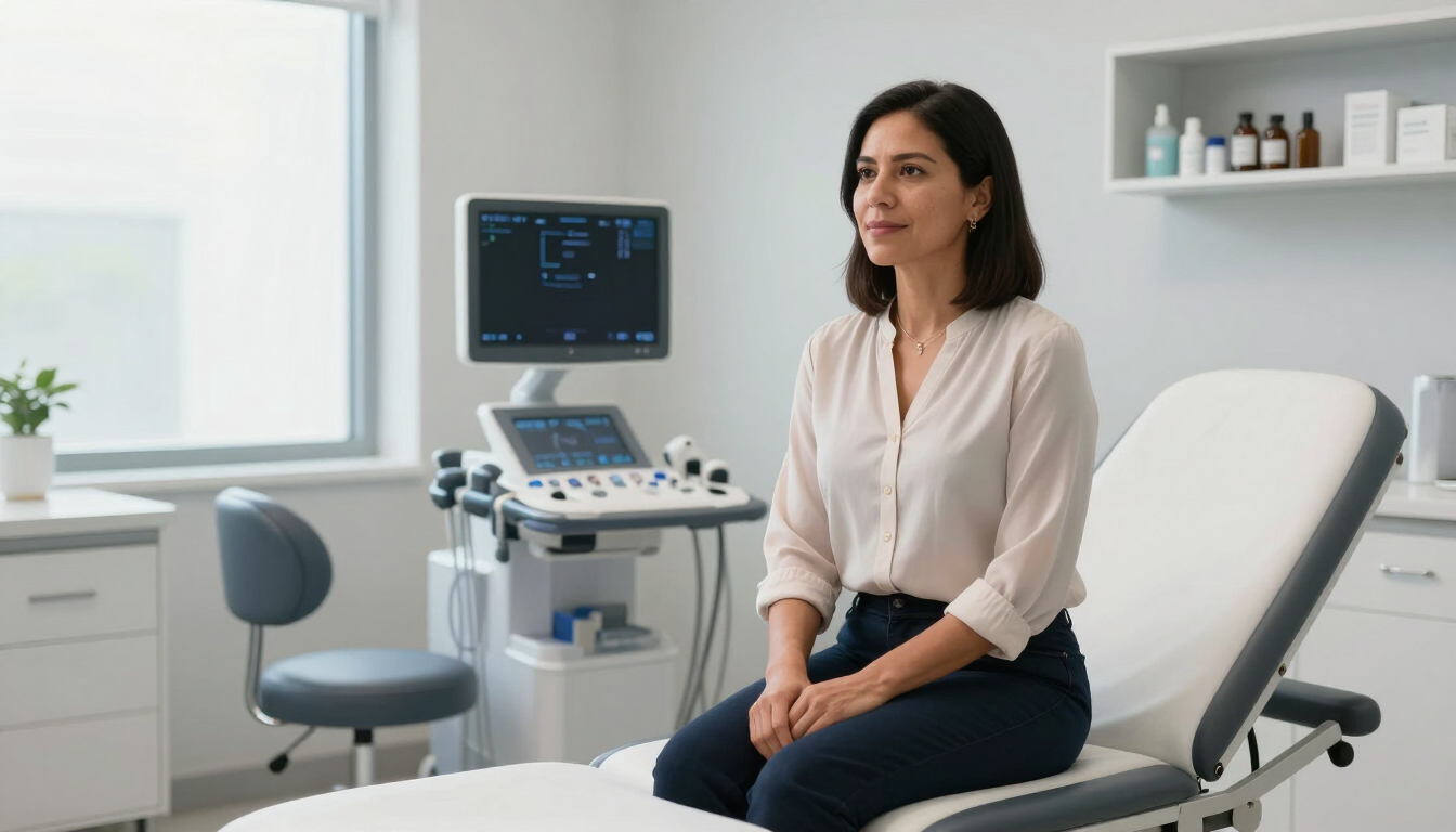 Paciente en consulta de urología recibiendo orientación médica sobre incontinencia urinaria femenina