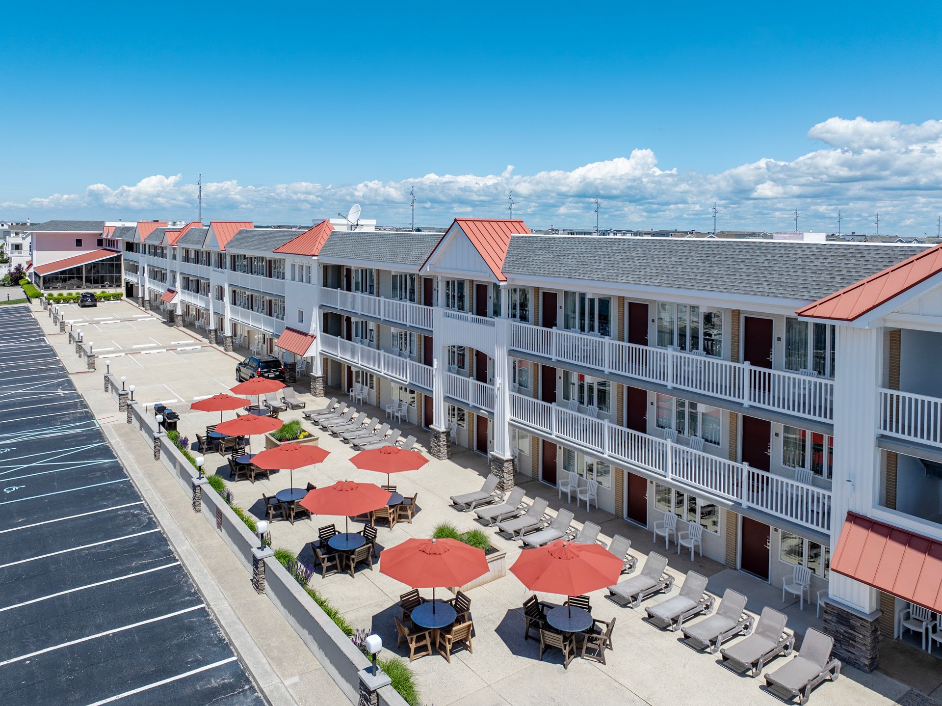 Aerial image of hotel and patio