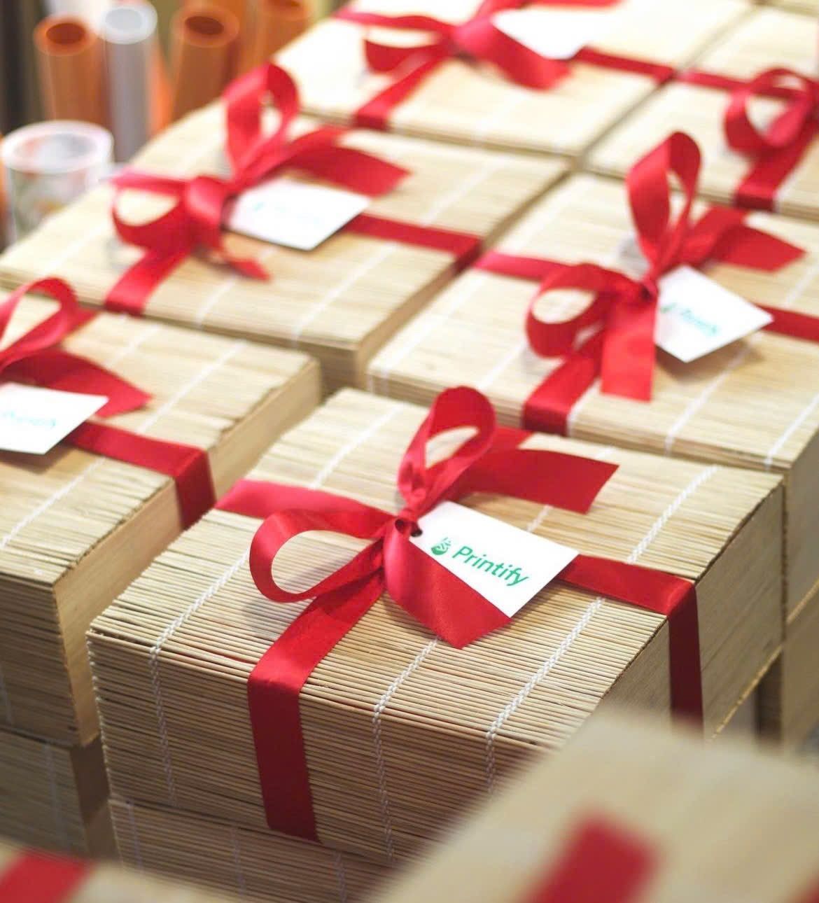 Handwoven Square Gift Box with Ribbon