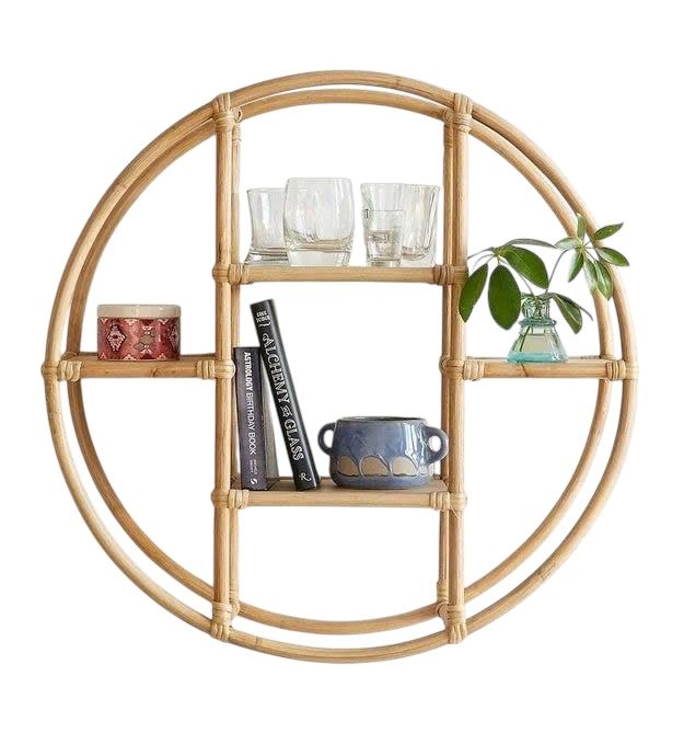 Handwoven Rattan Circle Wall Shelf