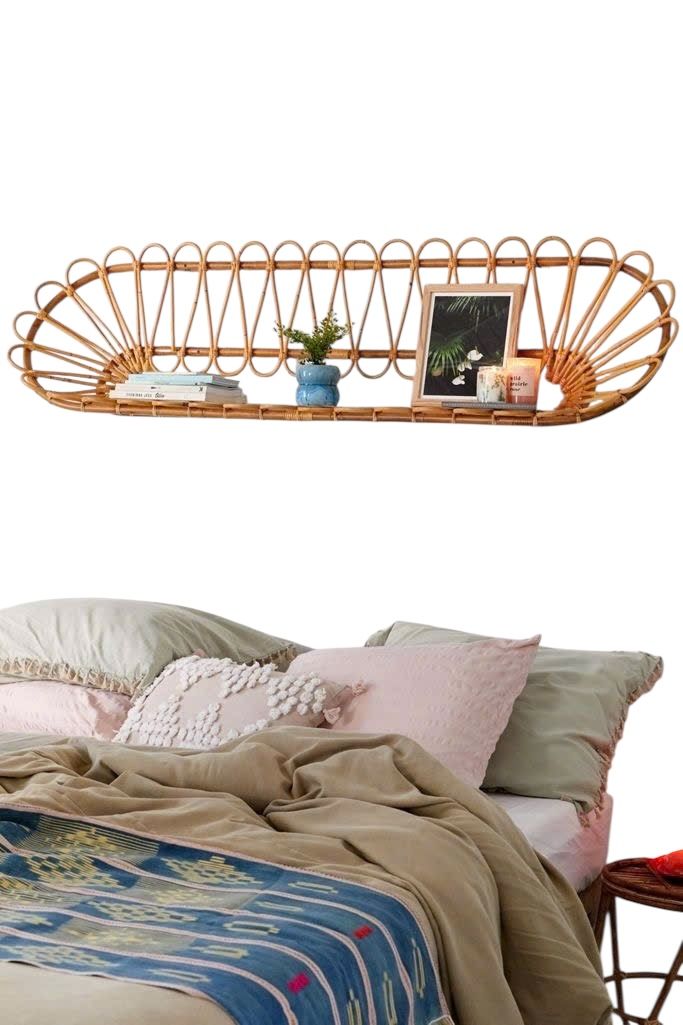 Handwoven Rattan Hanging Wall Shelf