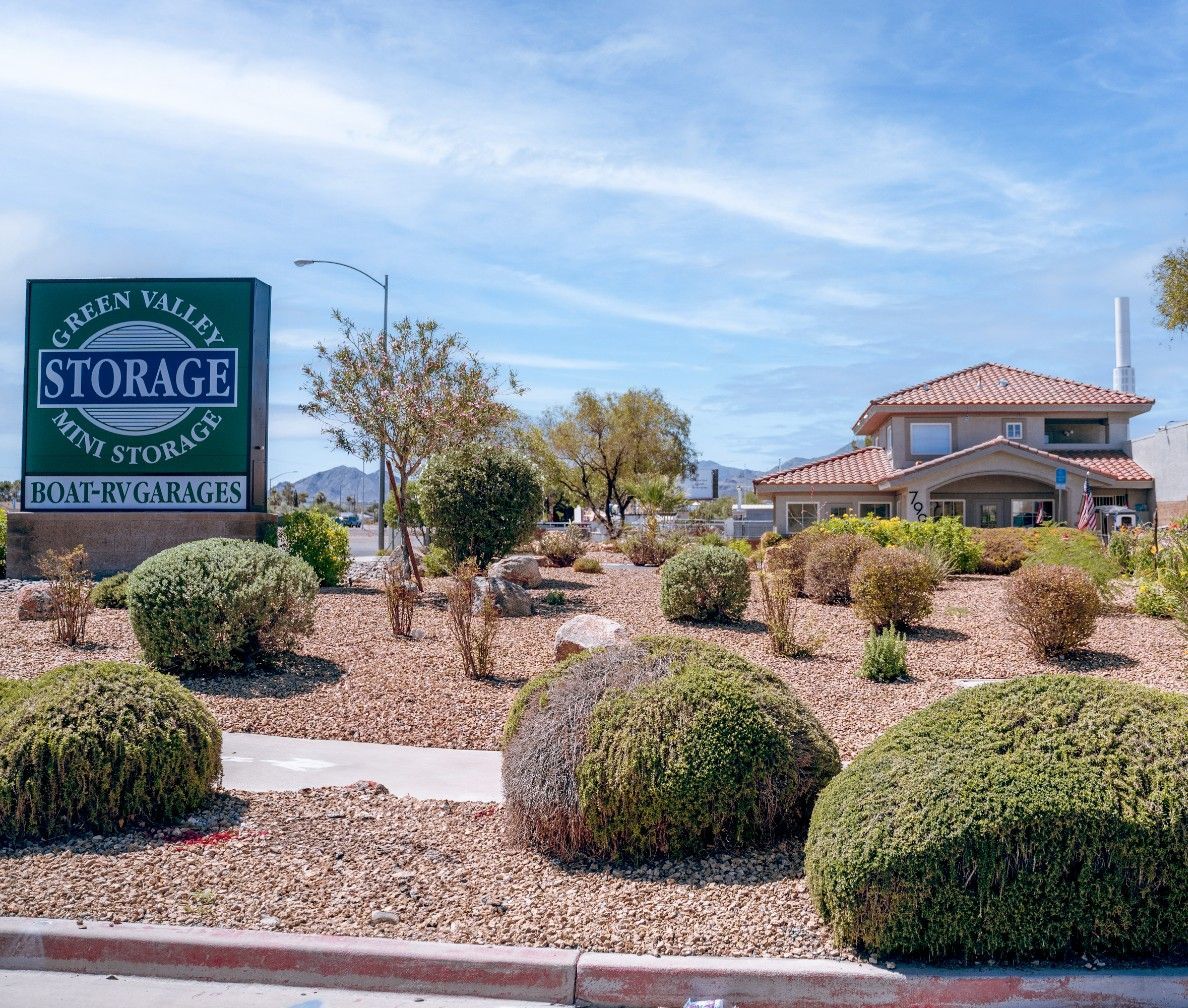 Green Valley Storage sign and office on Lake Mead Pkwy in Henderson, NV