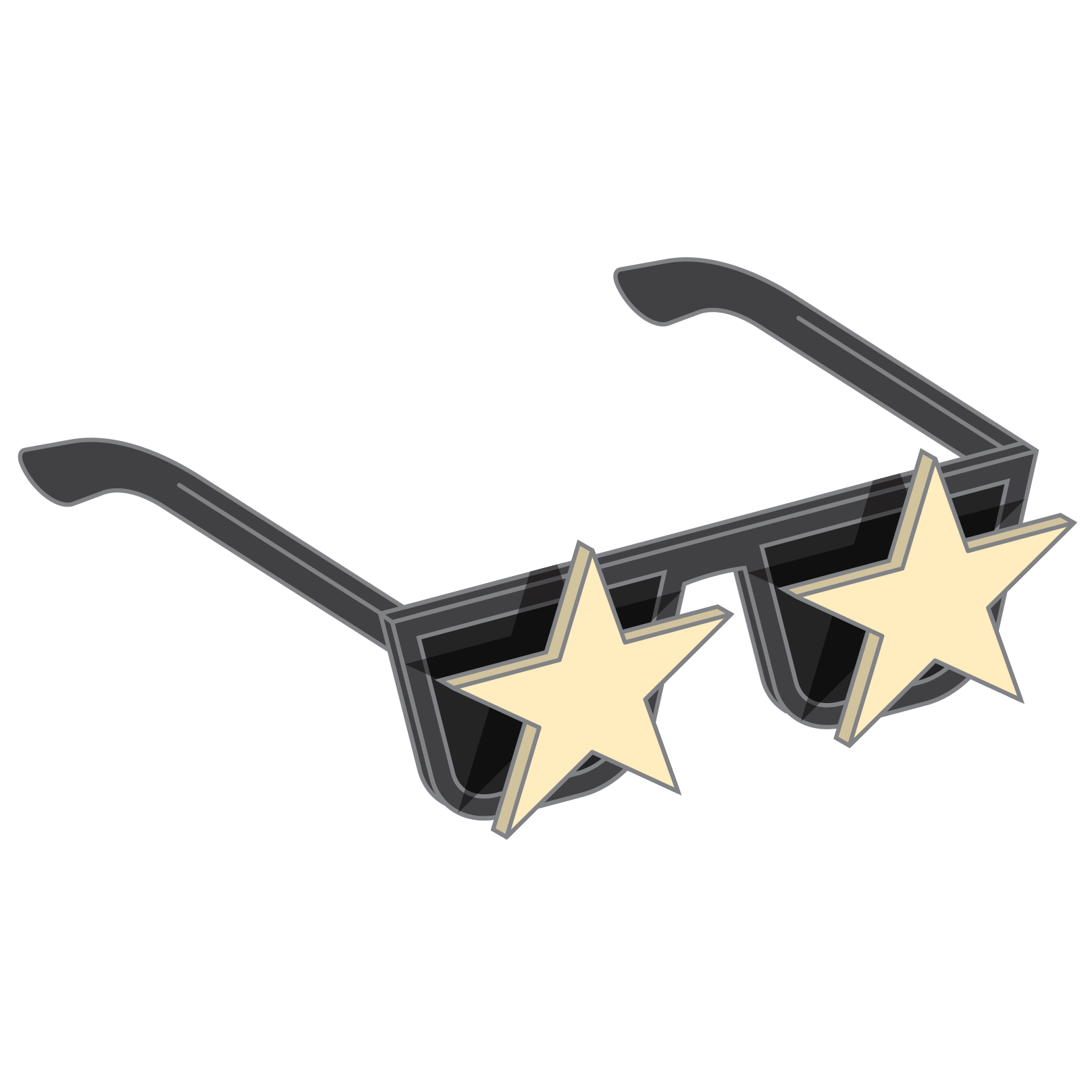 Black sunglasses with yellow star-shaped lenses.
