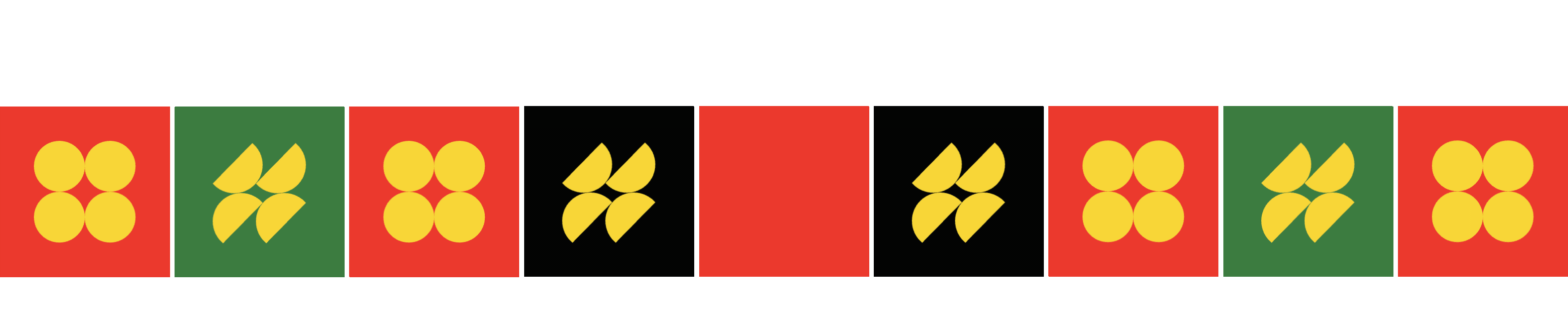 A row of colorful dumpling icons on red, green, and yellow squares.