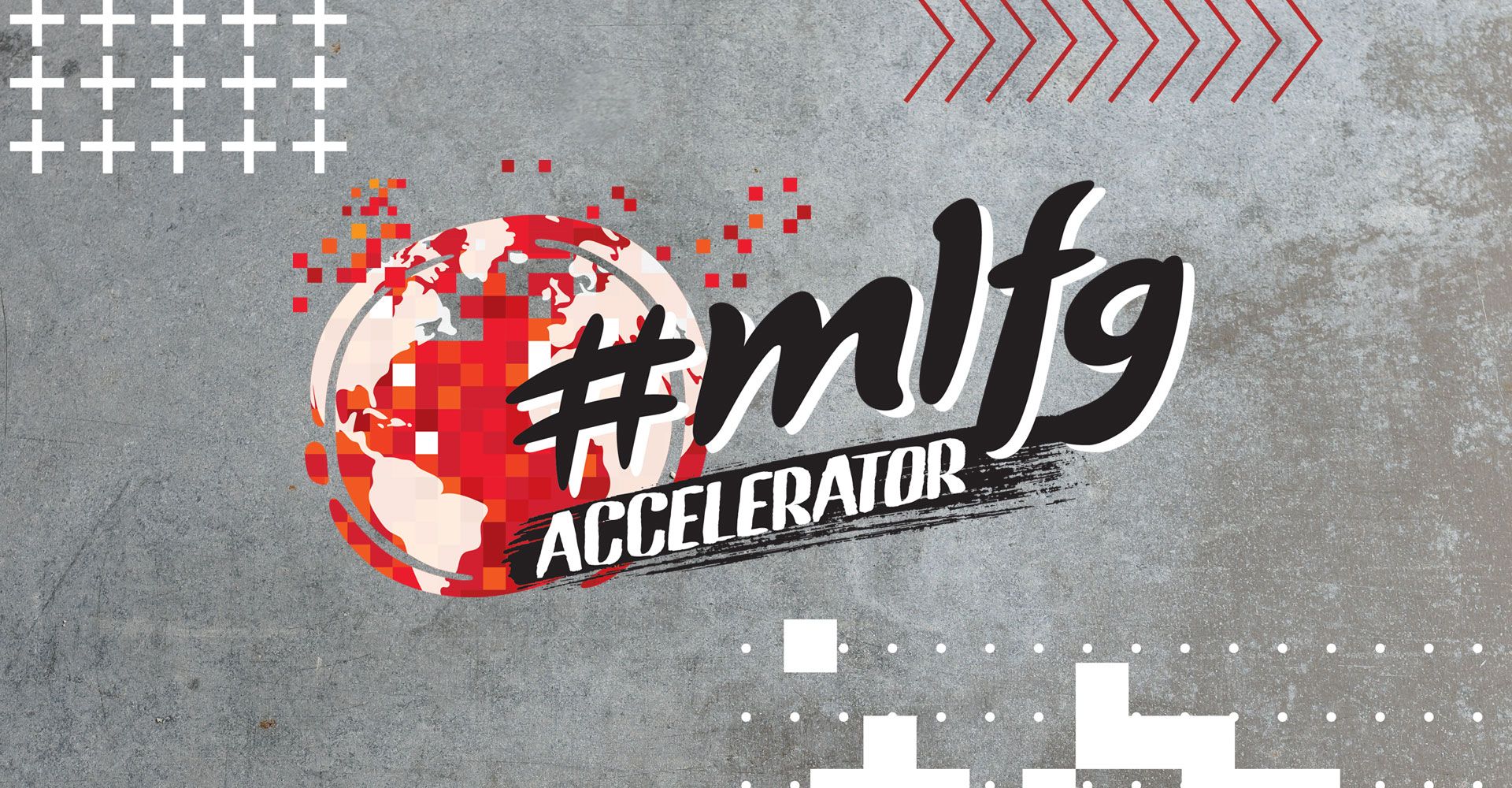 A logo for #mtg accelerator with a globe on it