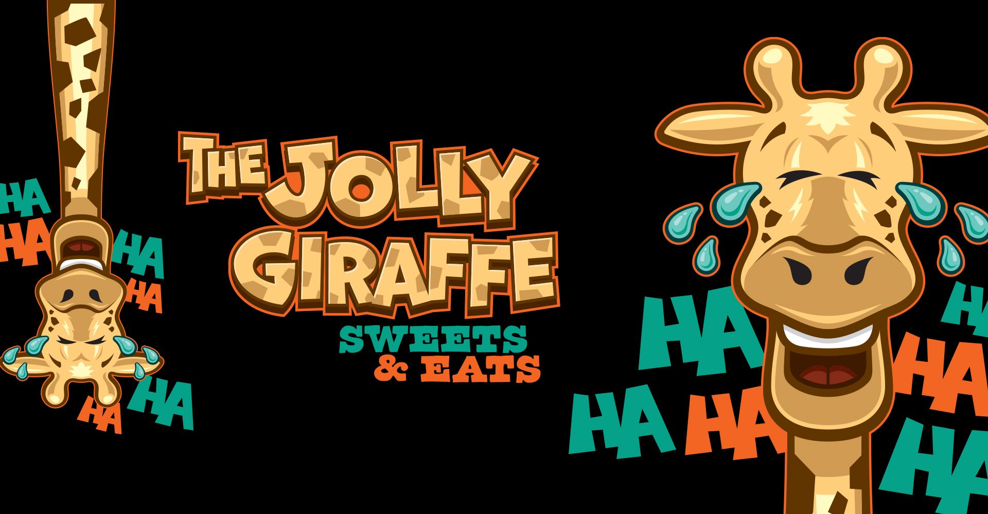 The jolly giraffe sweets and eats logo with a giraffe crying