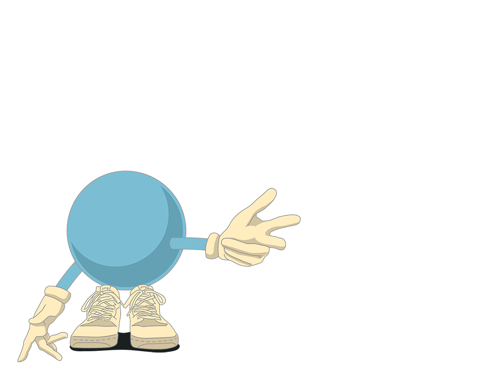 A cartoon character with arms and legs is pointing at something.