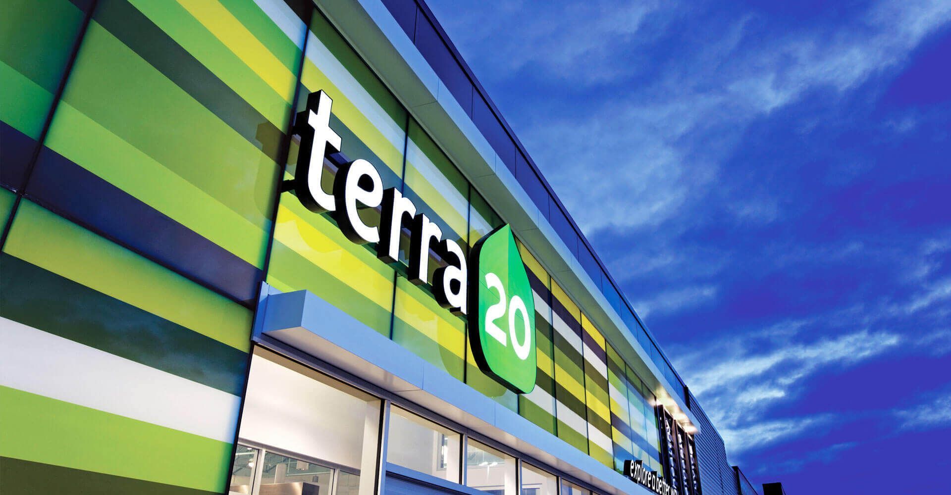 A terra 20 store with a blue sky in the background