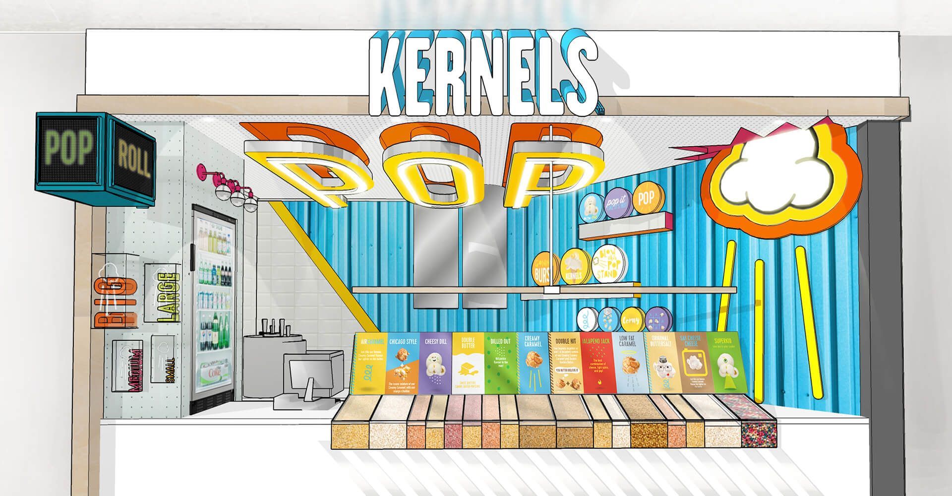 An artist 's impression of a pop-up store called kernels