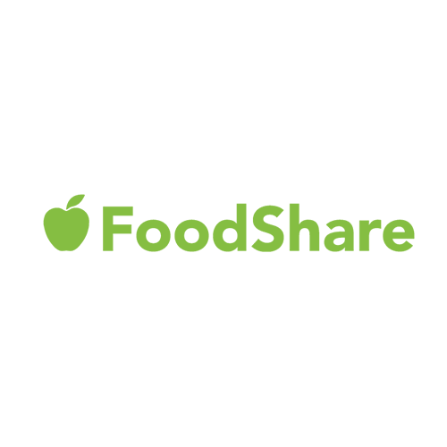 The logo for foodshare is green and has an apple on it.