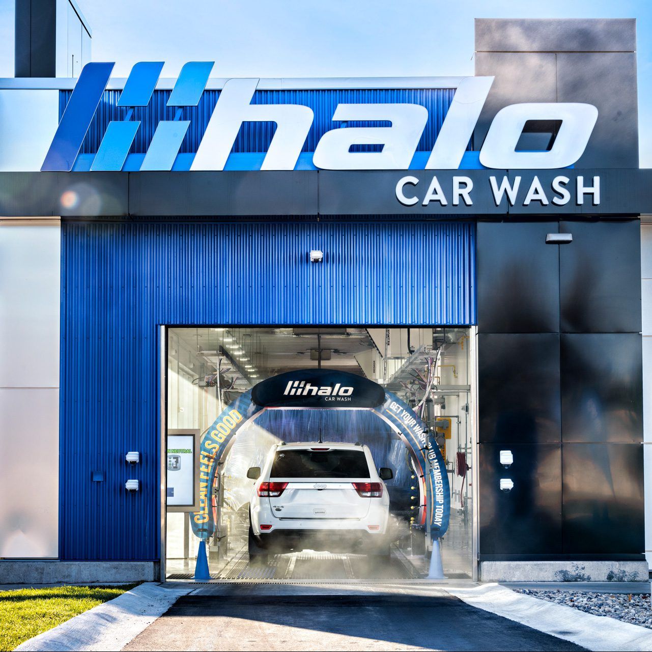 A car is being washed at the halo car wash