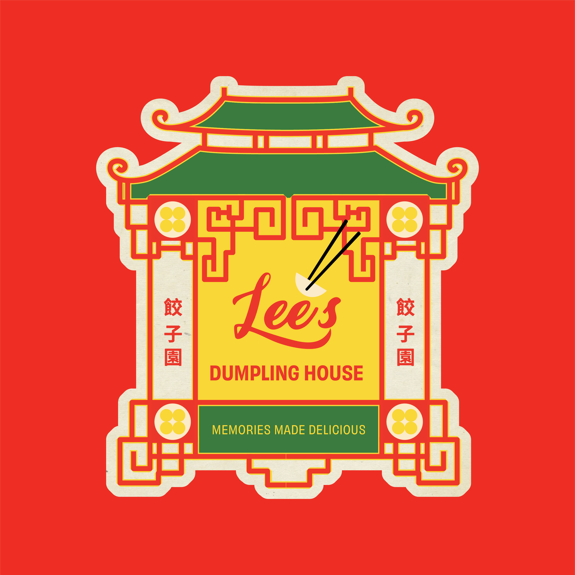 Red Lee’s Dumpling House logo with Chinese-style border and English/Chinese text