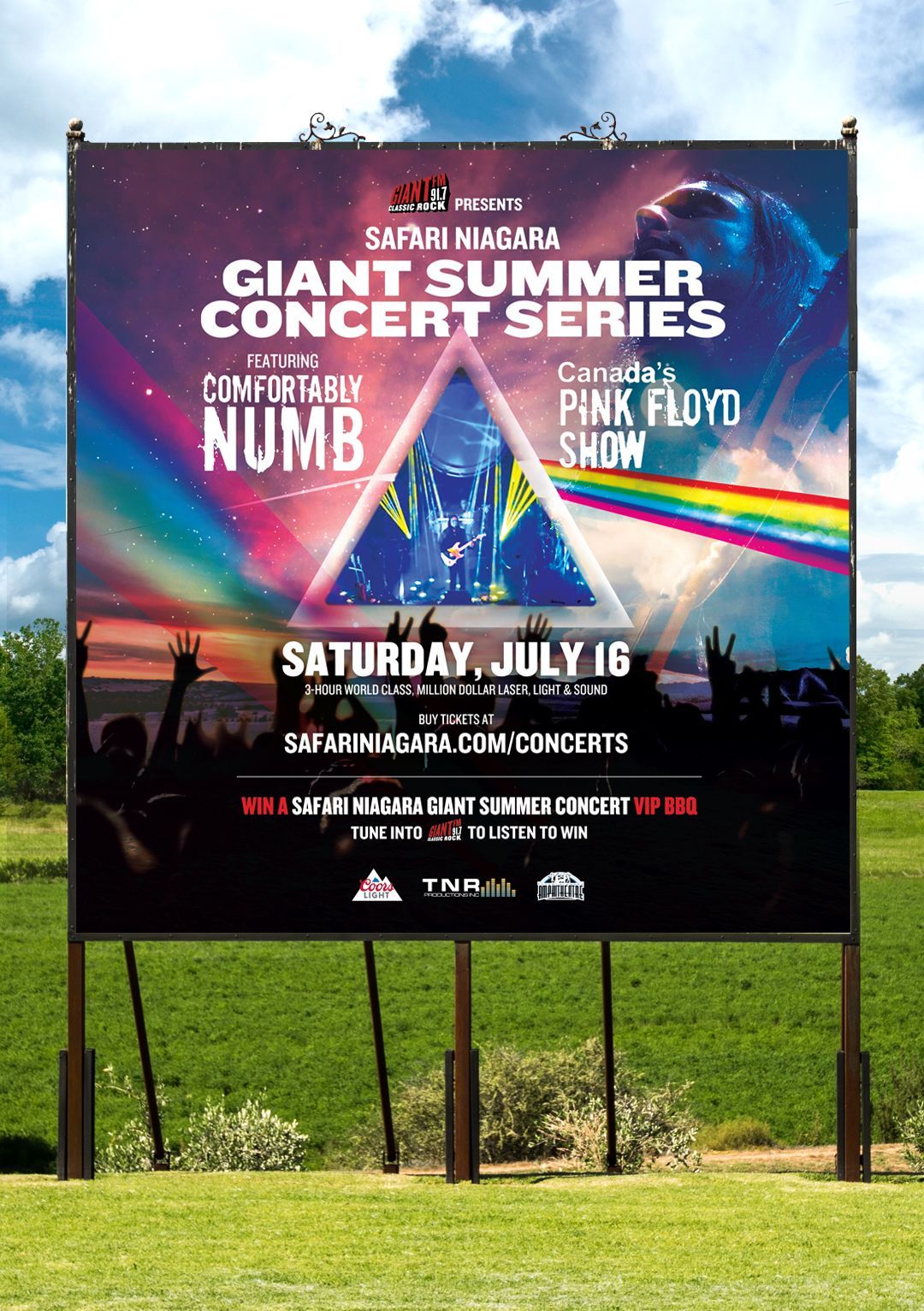 A large billboard is advertising a giant summer concert series.