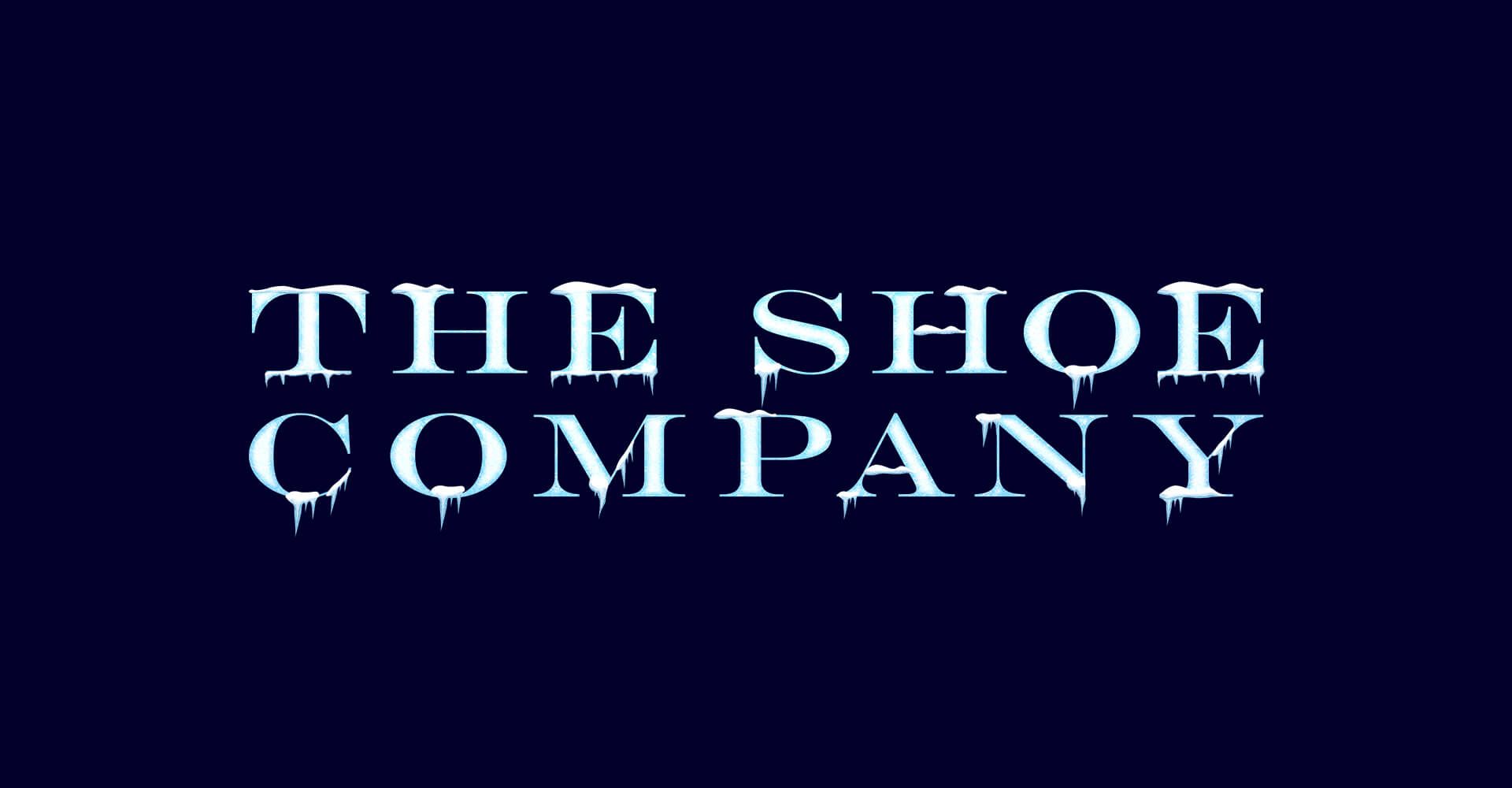 A logo for the shoe company on a blue background