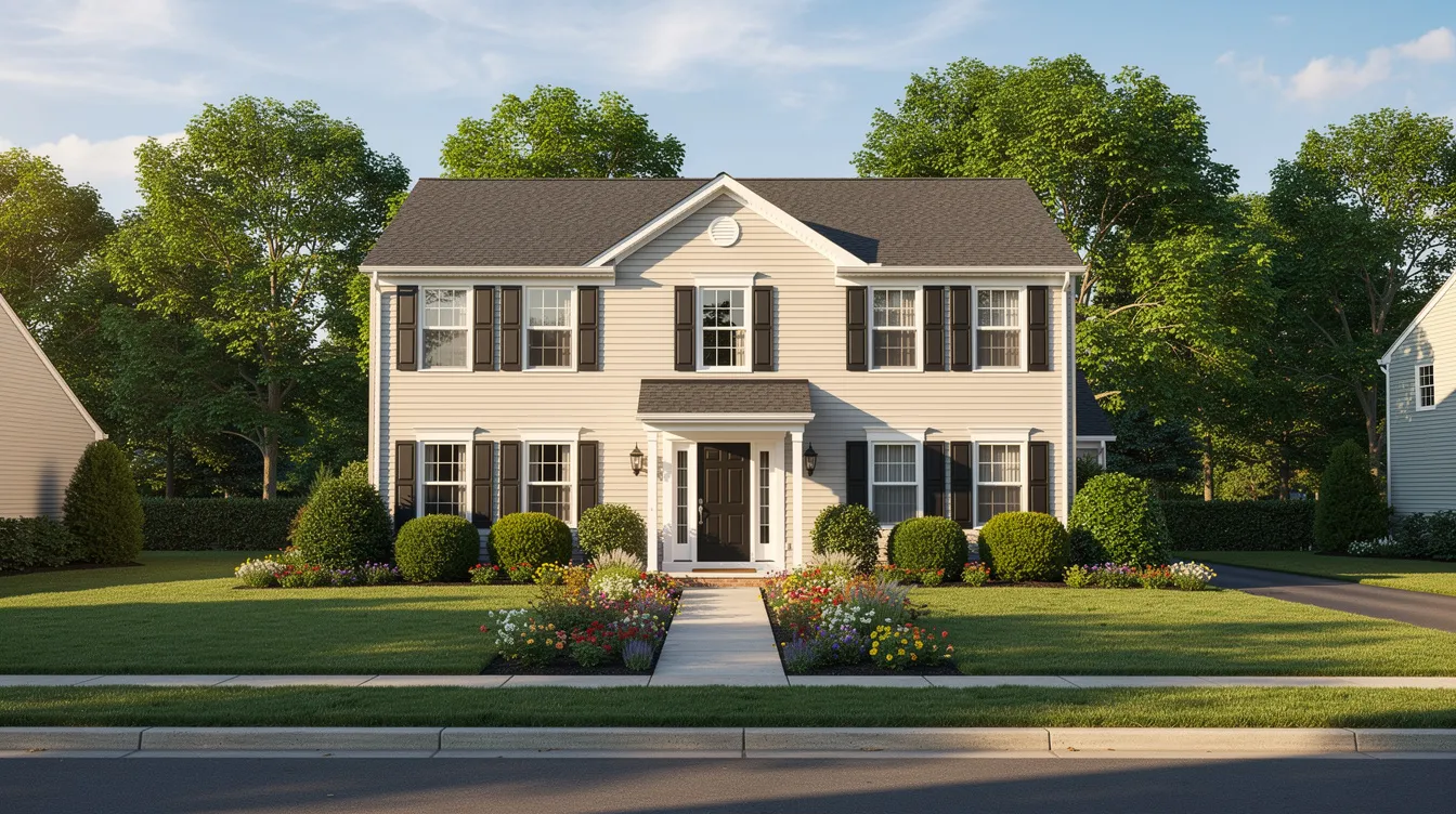 The image depicts a well-maintained suburban home in a green New Jersey neighborhood during summer, showcasing clean siding that enhances the home's exterior and curb appeal. This inviting property reflects quality workmanship and energy efficiency, making it a perfect example of the benefits of hiring a trusted siding contractor for installation and repair services.