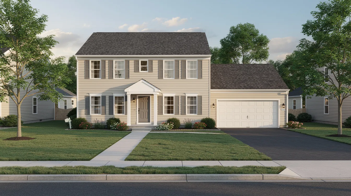 The image depicts a typical family home in Monmouth County, NJ, showcasing charming architectural styles with a well-maintained exterior featuring vinyl siding. The home reflects quality craftsmanship and curb appeal, highlighting the importance of siding installation and maintenance for homeowners looking to improve their property value and energy efficiency.