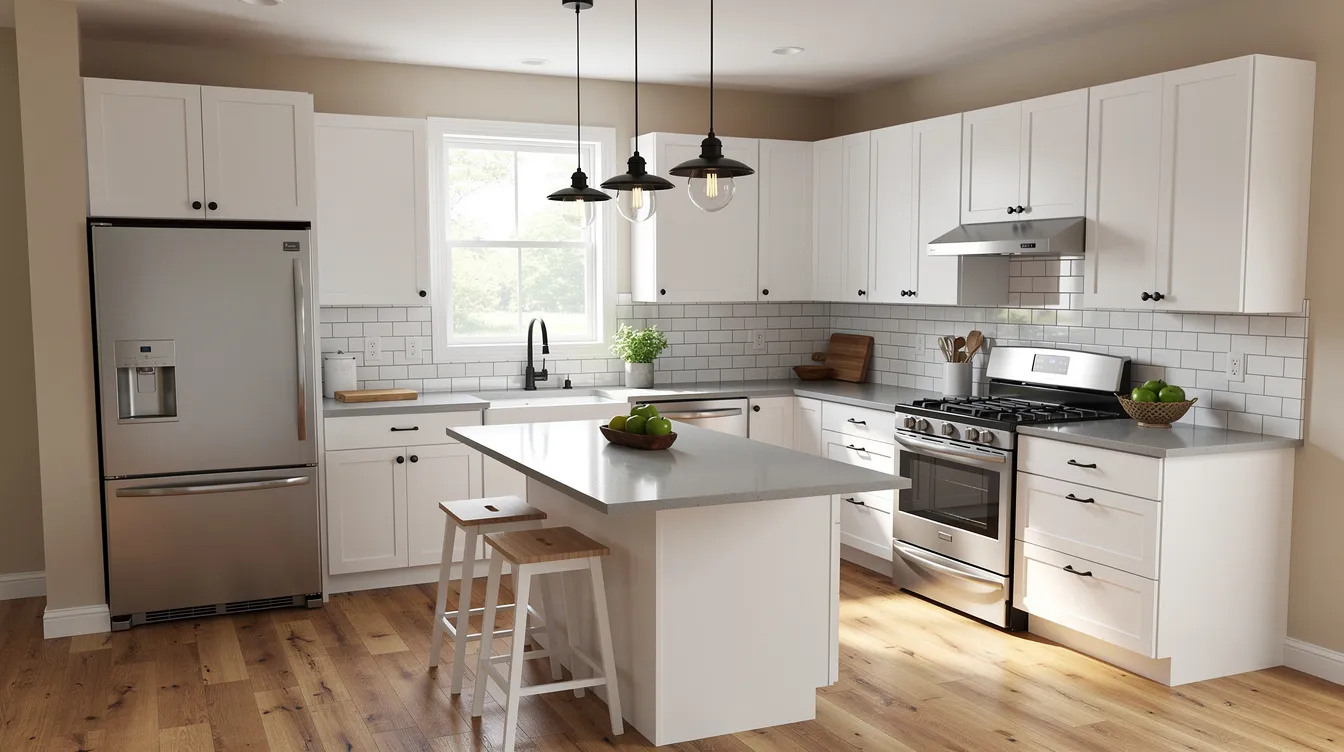 The image depicts a beautifully remodeled kitchen in Union County, showcasing expert craftsmanship and the latest trends in home remodeling. The space features perfectly aligned cabinetry and a functional layout, designed to enhance the lifestyle of homeowners while providing stunning results.