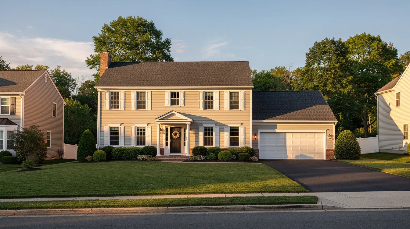 The image depicts a charming Morris County family home, featuring a well-maintained roof and siding that reflect quality workmanship. The inviting exterior showcases a front porch and landscaped yard, embodying the essence of a typical suburban lifestyle in NJ, where homeowners prioritize energy efficiency and reliable roofing services.
