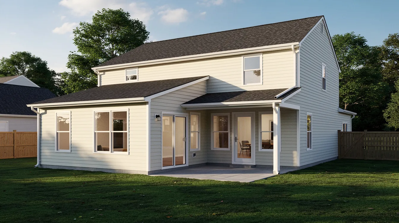 The image depicts the exterior of a suburban New Jersey home featuring a newly constructed room addition at the back, showcasing a blend of architectural styles with custom features. This addition enhances the living space, potentially increasing the home's resale appeal and reflecting typical costs associated with home improvement projects.
