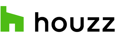 Houzz logo with green house icon and black lowercase text